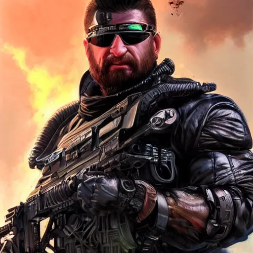 Image similar to ramzan kadyrov as a t - 8 0 0 cyborg terminator, highly detailed, digital painting, artstation, concept art, matte, sharp focus, illustration, art by artgerm and greg rutkowski and alphonse mucha