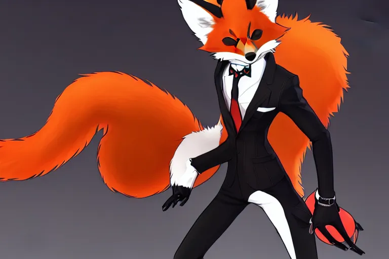 Image similar to a furry tan male fox on a persona 5 : royal ( by atlus ) video game splash screen, a furry male sandcolored tan fox fursona ( has hair ), persona 5 phantom thief style