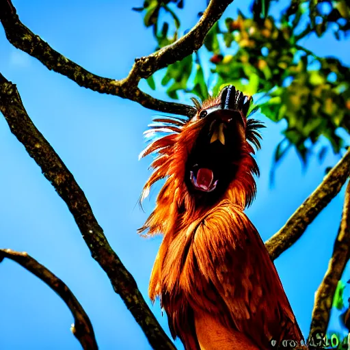 Prompt: a hoatzin bird shouting