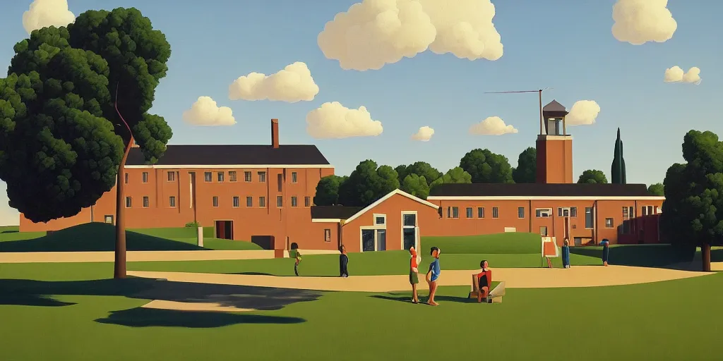 Image similar to the school, blue sky, summer evening, kenton nelson