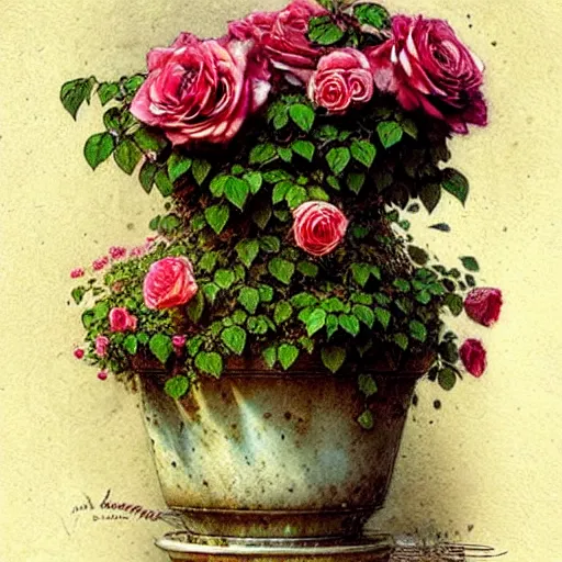 Prompt: ( ( ( ( ( intricate window with roses flower pot. muted colors. ) ) ) ) ) by jean - baptiste monge!!!!!!!!!!!!!!!!!!!!!!!!!!!