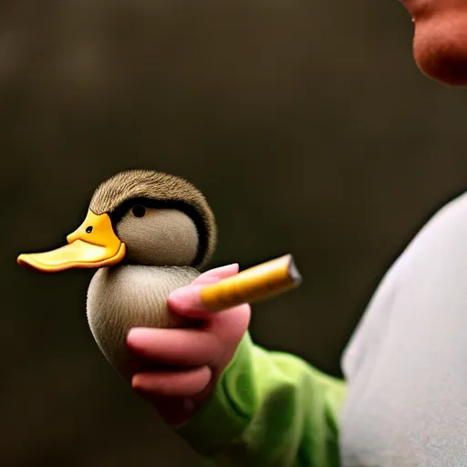 Image similar to duck, smoking a joint, photo, joint in mouth, duck smoking