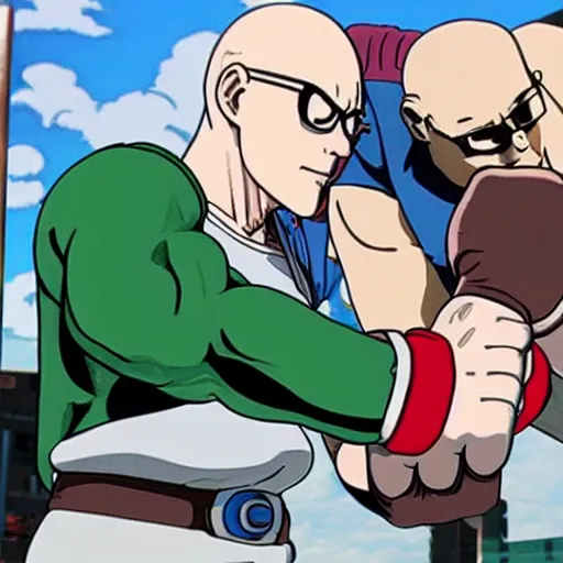 Image similar to Hank hill, one punch man, arm wrestling