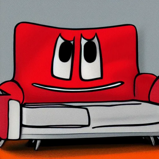 Prompt: a photo of a happy anthropomorphic sofa, digital art