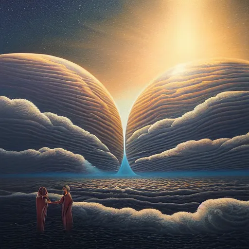 Prompt: cosmic love by jeffrey smith, oil on canvas, 4 k detailed, cinematic lighting, highly detailed, hyperrealistic, unreal engine