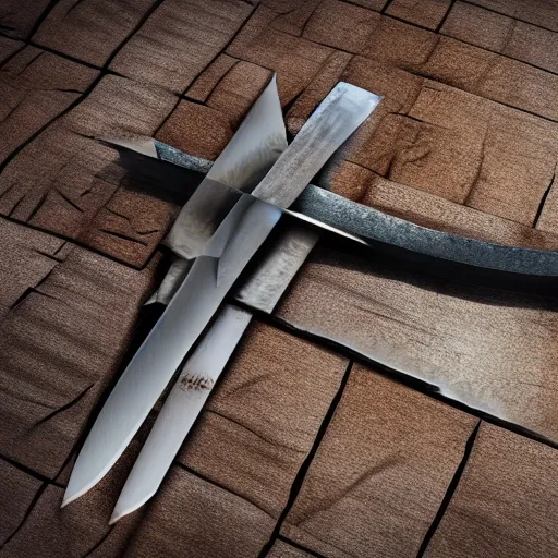 Image similar to generate a sharp fine sword, well worked, rusty, edge rusty, dark, tint, post denoised, 4 k textured, macro zoom, dynamic lighting