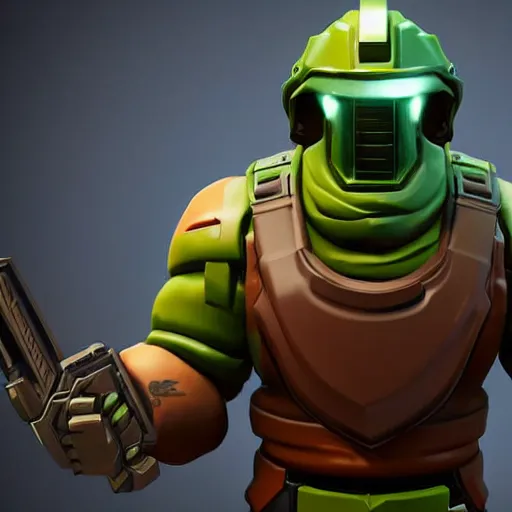 Image similar to doomguy in fortnite, 4 k, high detail, high - resolution photograph, professional photography, ultra - detail