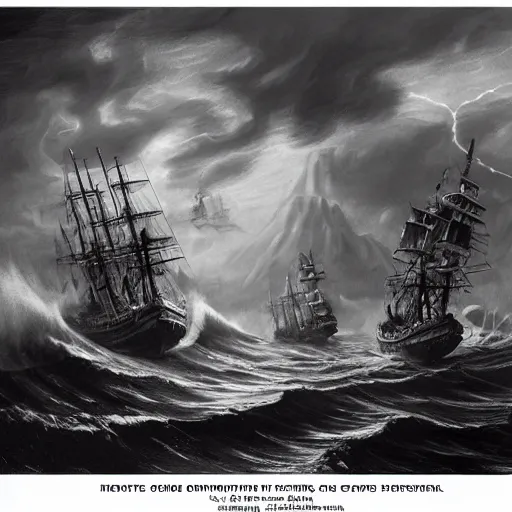 Prompt: lot of pirate ships fighting a big cthulu monste during a stormy night, rule of thirds, nestor canavarro hyperrealist, sharp outlines, cinematic style, lot of foam
