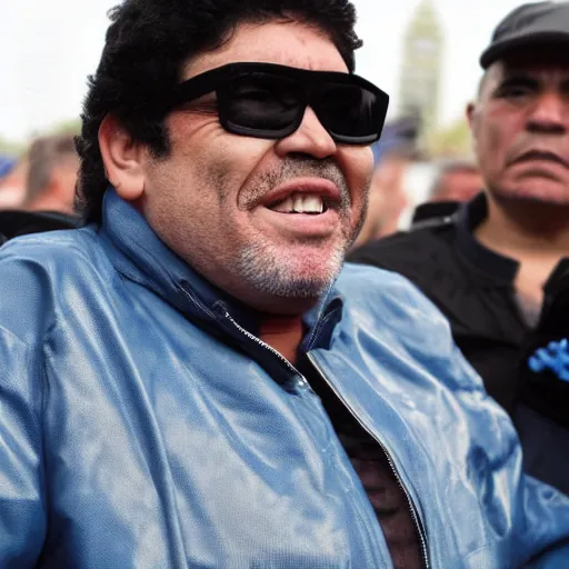 Prompt: maradona at a demonstration against hard drugs and hiv