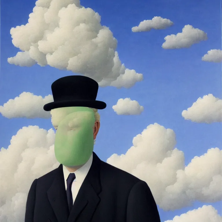 Prompt: portrait of a cloud faced man, by rene magritte, centered, detailed painting, hd, hq, high resolution, high detail, 4 k, 8 k