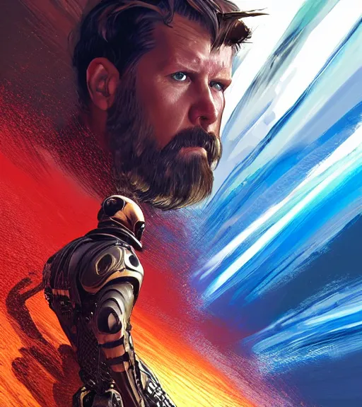 Prompt: Gavin Mcinnes starring in Dune 2022 film, sigma male, posing for battle, multiversal desert splashing with tornado backdrop, art by Stanley Artgerm Lau, WLOP, Rossdraws, Andrei Riabovitchev, Marc Simonetti, Yoshitaka Amano, ArtStation, CGSociety,