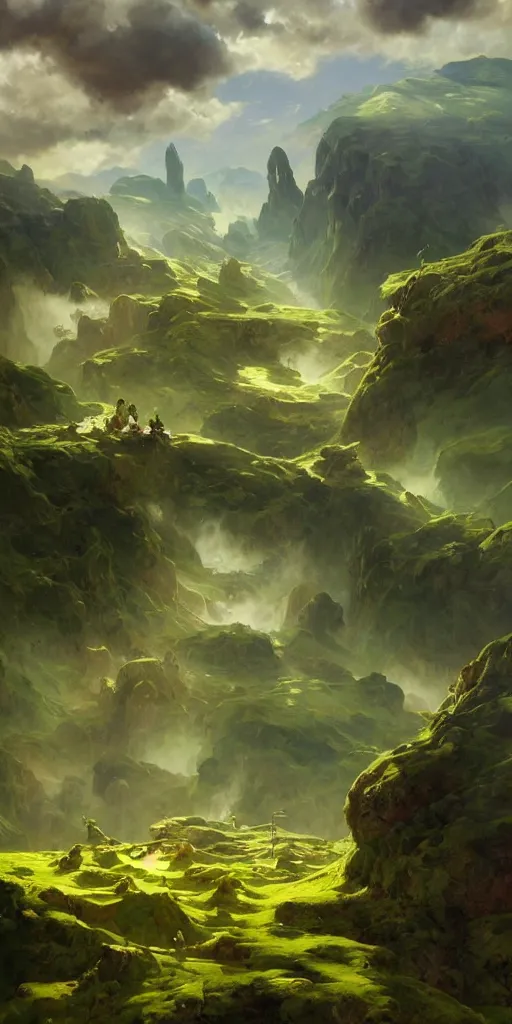 Image similar to sky is land lush green landscape villages castles buildings inverted upsidedown mountain range from the sky fantasy surreal good composition artstation illustration sharp focus sunlit vista painted by ruan jia raymond swanland lawrence alma tadema zdzislaw beksinski norman rockwell tom lovell alex malveda greg staples