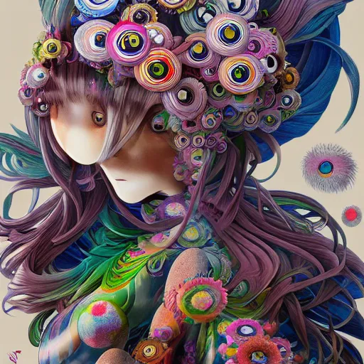 Image similar to an anime worm girl, beautiful shadowing, 3 d shadowing, reflective surfaces, illustrated completely, 8 k beautifully detailed pencil illustration, extremely hyper - detailed pencil illustration, intricate, epic composition, very very kawaii, masterpiece, bold complimentary colors. stunning masterfully painted by takashi murakami