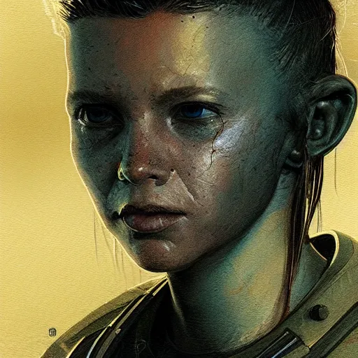 Prompt: Female Marine from Aliens movie, profile picture by Greg Rutkowski, asymmetrical, Organic Painting , Matte Painting, geometric shapes, hard edges, street art, trending on the artstation, HD:2 by Sachin Teng:4