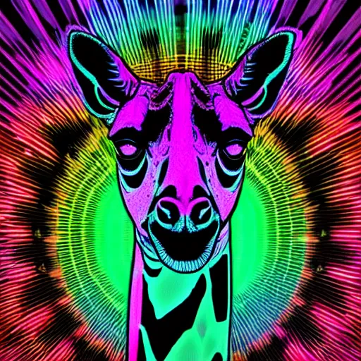 Prompt: a psychedelic neon technicolor portrait illustration of a giraffe in geometric kaleidoscopic colors with gradients vaporwave trending on artstation 4 k intricate extremely detailed digital art