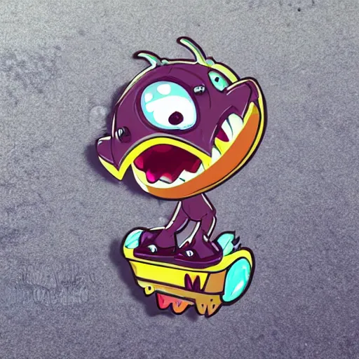 Image similar to cute monster skateboarding, sticker art, vector art, wlop, artgerm, deviantart cronobreaker, graffiti, skateboard art, beeple, @ cronobreak on twitter. com,