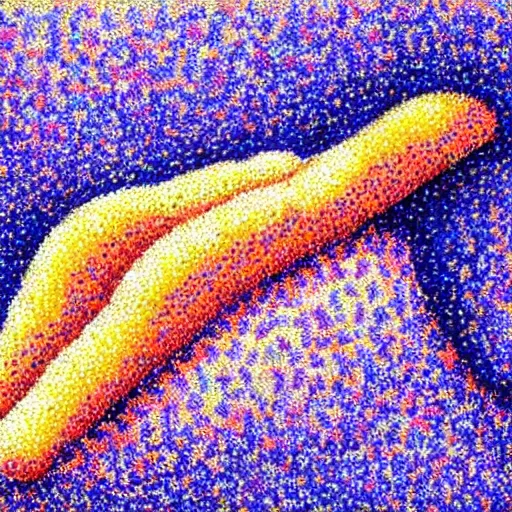 Prompt: a pointillism painting of a sexy baguette