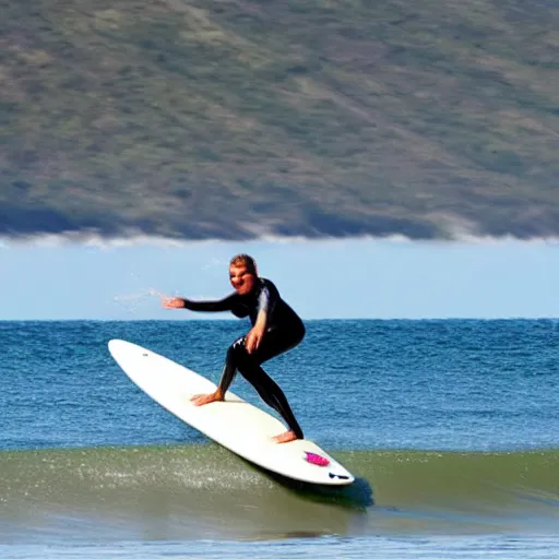 Image similar to action picture of a man surfing a wave using an ironing board