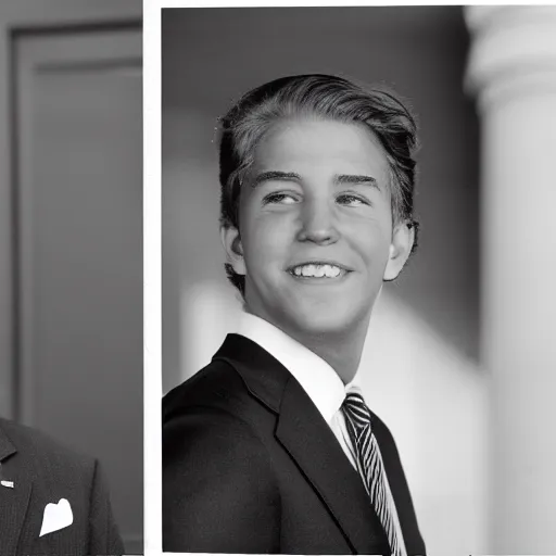 Image similar to A portrait photo of joe biden teams up with a teenage joe biden, perfect faces, 50 mm, award winning photography