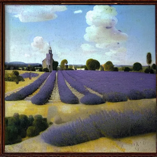 Prompt: field of lavender in france by johannes vermeer