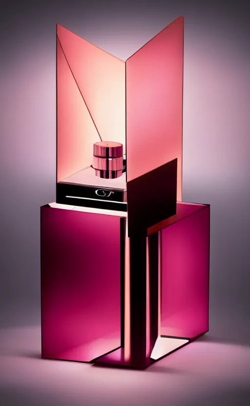 Prompt: a table lamp designed by armani in the shape of perfume, advertising photography, color gradient background