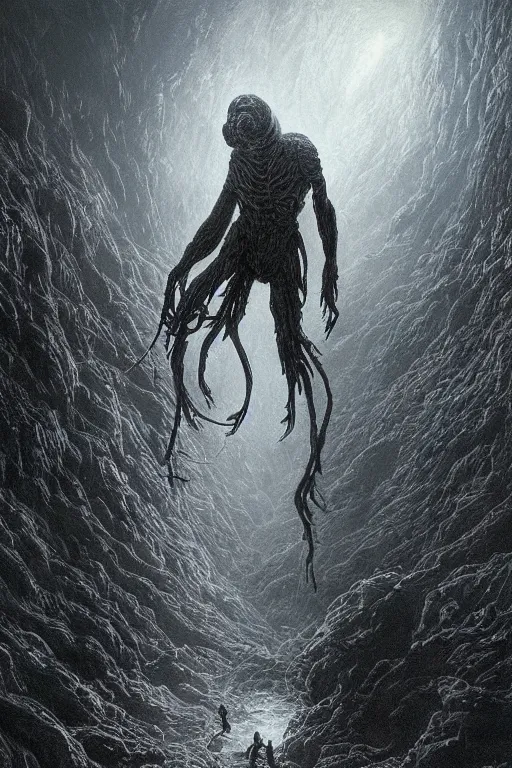 Image similar to realistic landscape beautiful concept art of cinematic movie scene when nebula mutate into facehugger. horror, created by gustave dore and greg rutkowski, high detailed, smooth draw, synthwave neon retro, intricate, realistic proportions, dramatic lighting, trending on artstation.