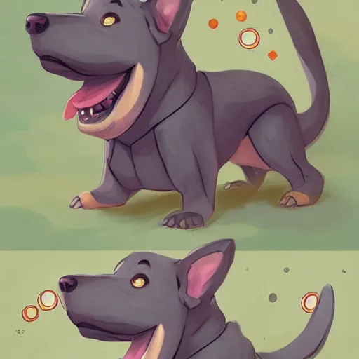Prompt: A playful and fun-loving dog who loves nothing more than a good game of fetch or a belly rub. Despite their cheerful nature, they can't help but feel a little sad sometimes when they think about how their previous family abandoned them+happy+warm+artstation+concept art+smooth+rossdraws