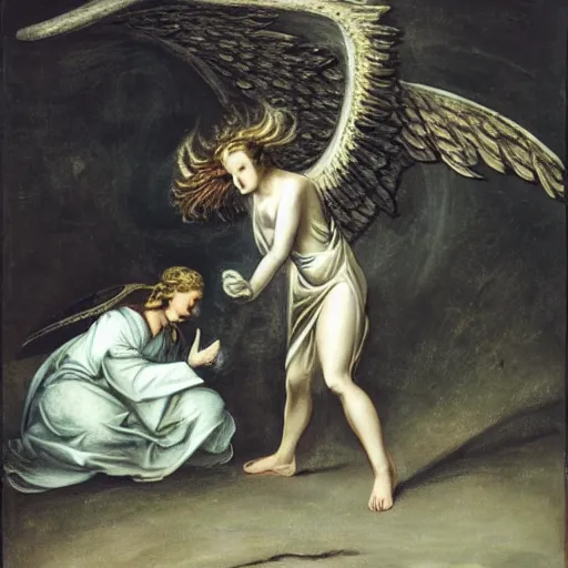 Image similar to an angel and a daemon is fighting