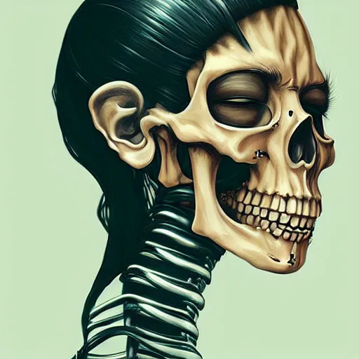 Image similar to anime manga skull portrait young woman skeleton, marge simpsons, painterly, logo, graffiti, elegant, highly detailed, digital art, art by jc leyendecker and sachin teng