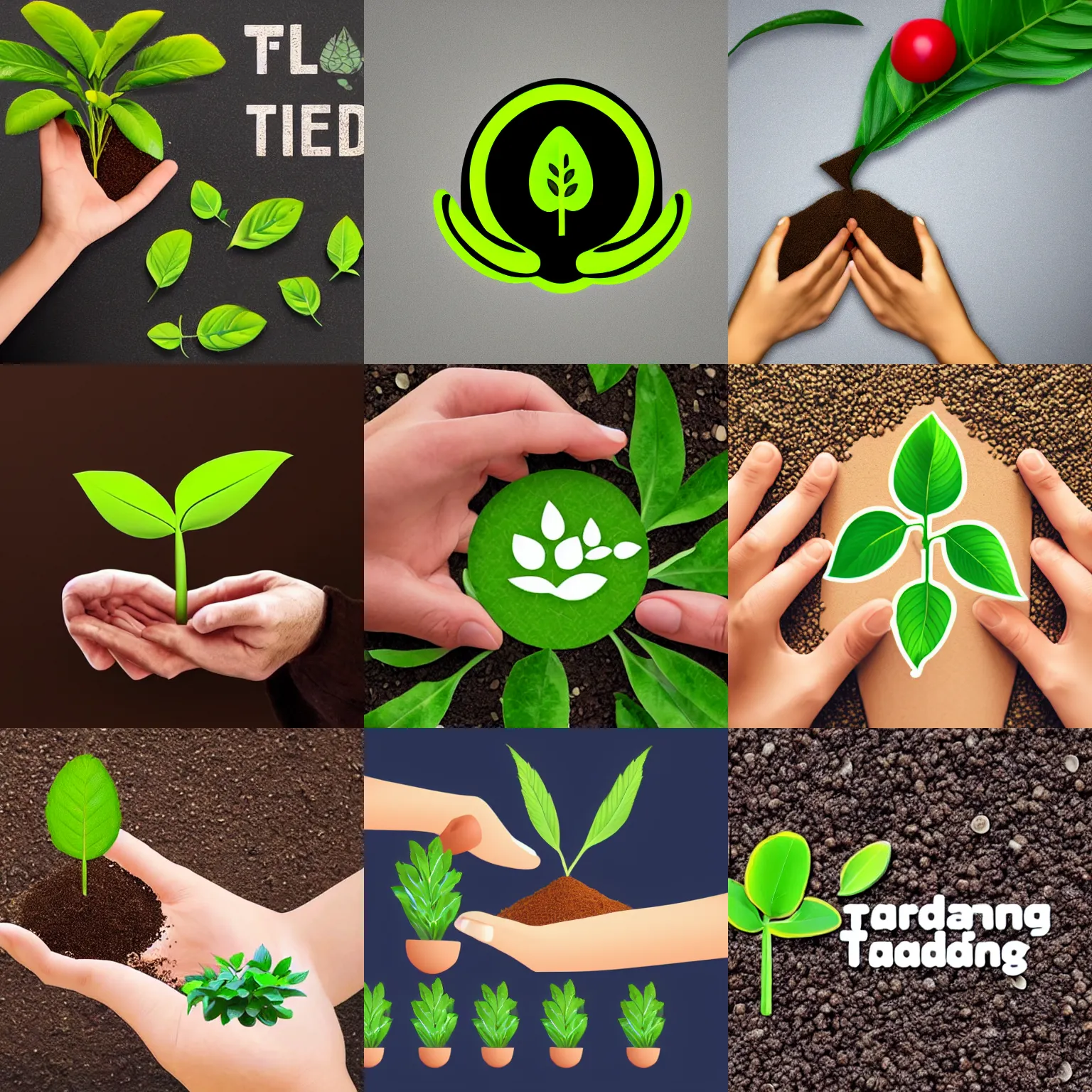 Prompt: a product logo for a plant trading app, hands which exchange seeds, simple logo, creative design