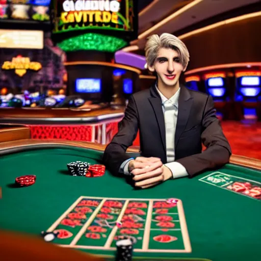 Image similar to handsome xqc gambling : : realistic : : 1 dslr : : 1 - - quality 2