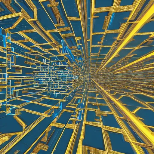 Prompt: fractal geometric city in style of parametric flow generative design, artstation, unreal engine.