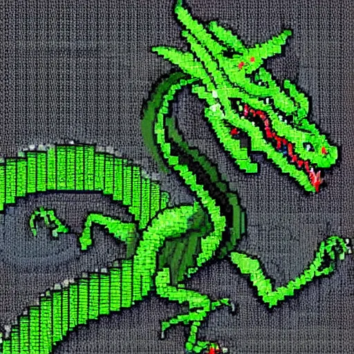 Prompt: green dragon with fires from mouth detailed pixel art