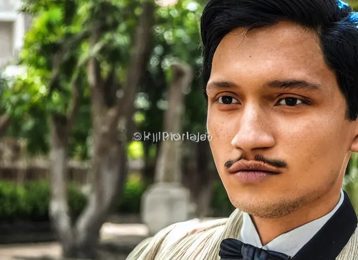 Image similar to outdoor medium portrait of jose rizal!! as a very very very very extremely handsome!!! good looking young man in 2 0 2 2 wearing stylish modern clothes!! photo taken in 2 0 2 2, 3 5 mm f 1. 4 digital color photo, modern clothes