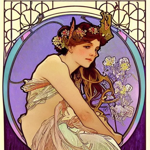 Image similar to fairy princess portrait, art nouveau, alphonse mucha