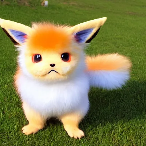 Image similar to real life Pokemon, cute!!!, fluffy!!!, ultra realistic!!!, golden hour, sharp focus