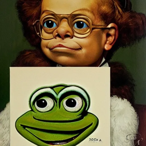 Image similar to pepe the frog at the dentist by norman rockwell