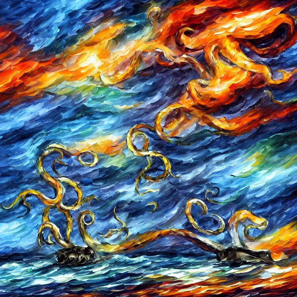 Prompt: the kraken in the style of leonid afremov