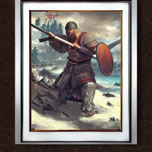 Prompt: pro gamer valhalla, classic nordic art painting