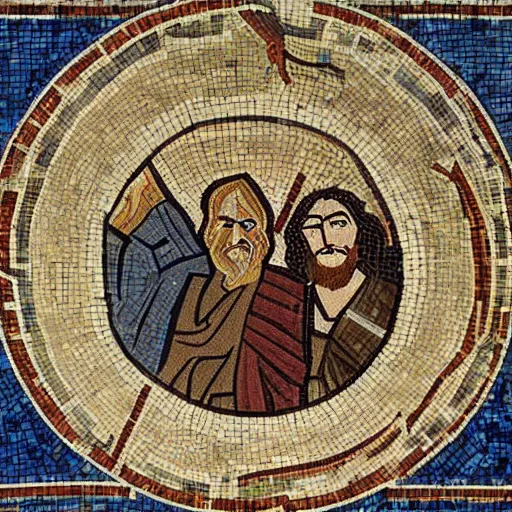 Image similar to an ancient greek mosaic of harry potter