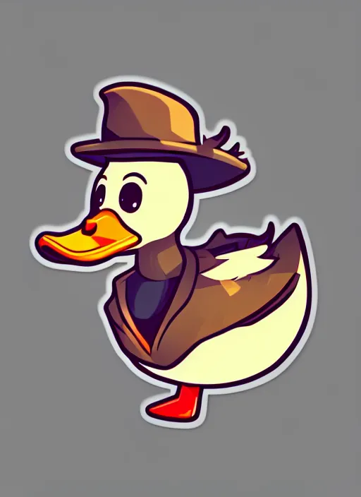 Prompt: cute duck magician, sticker, thick outline, close up, wlop, dan mumford, artgerm, liam brazier, peter mohrbacher, 8 k, raw, featured in artstation, octane render, cinematic, elegant, intricate, 8 k
