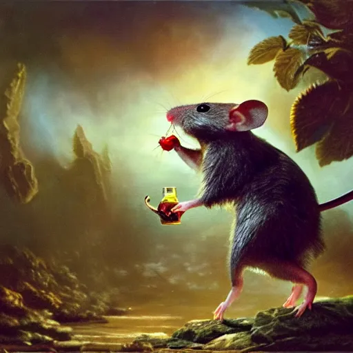 Image similar to armored mouse warrior reaches for floating crystal, famous oil painting, award winning, 8k scan