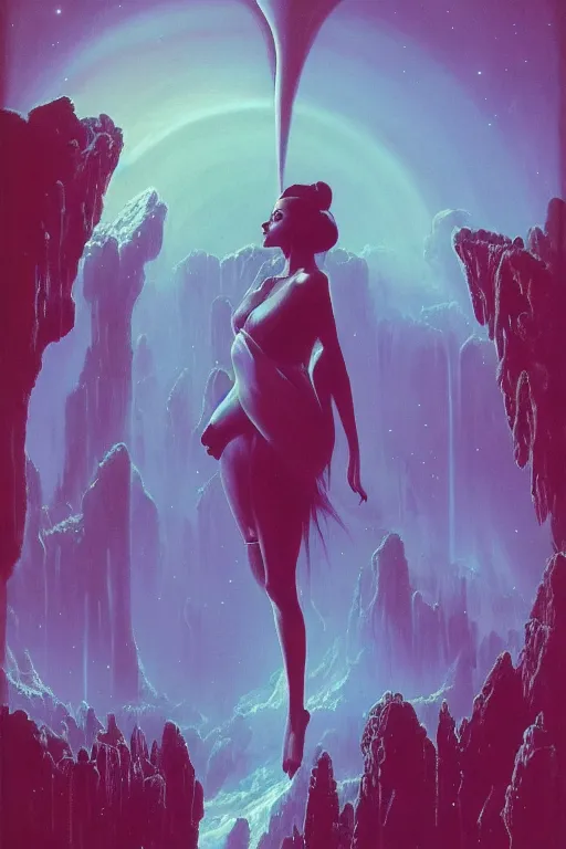 Image similar to ariana grande, art by bruce pennington, trending on artstation, bioluminescence closeup view illustrator, american romanticism, very very elegant, 4 k hd, bauhaus