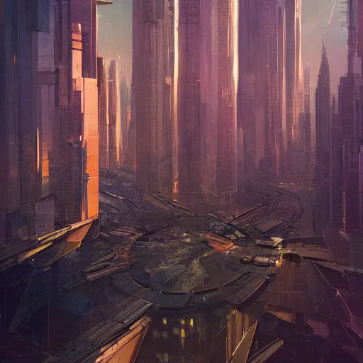 Prompt: a mirrored realm of a cityscape, kaleidoscope world, pan ren wei, col price, atey ghailan, by greg rutkowski, aesthetic