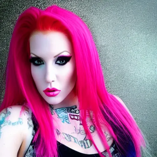 Image similar to jeffree star 2 0 0 0 s selfie with pink red hair