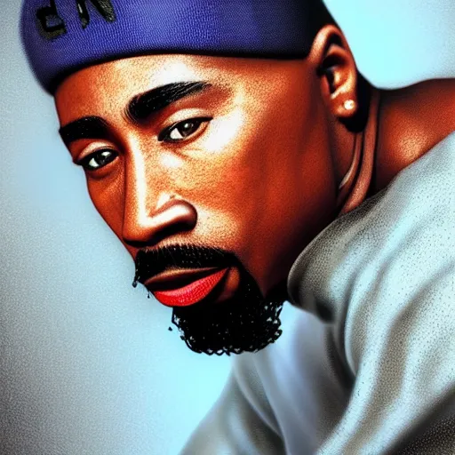 Image similar to amazing 3 d artwork of 2 pac. photo realistic, octane render, cinematic lighting.