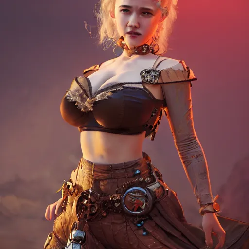 Image similar to julia garner starring as a steampunk burlesque pirate queen, made by stanley artgerm lau, wlop, rossdraws, artstation, cgsociety, concept art, cgsociety, octane render, trending on artstation, artstationhd, artstationhq, unreal engine, 4 k, 8 k