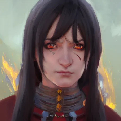 Image similar to megumin from konosuba as a realistic fantasy d & d fire mage, close - up portrait art by donato giancola and greg rutkowski, realistic face, digital art, trending on artstation, 4 k