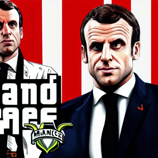 Image similar to Emmanuel Macron on GTA V cover art