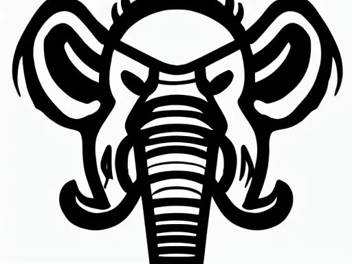 Prompt: stylized angry energetic dynamic simple wooly mammoth!!! sports logo!!! black and white logo inspiration